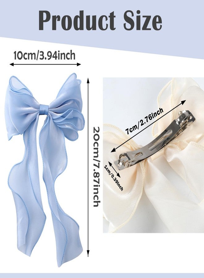 HLTOO 4PCS Big Ribbon Hair Bows, Oversized Long-tail Hair Clips, Large Hair Barrettes, for Women and Girls Hair Styling Accessories, Champagne and Blue - Image 2